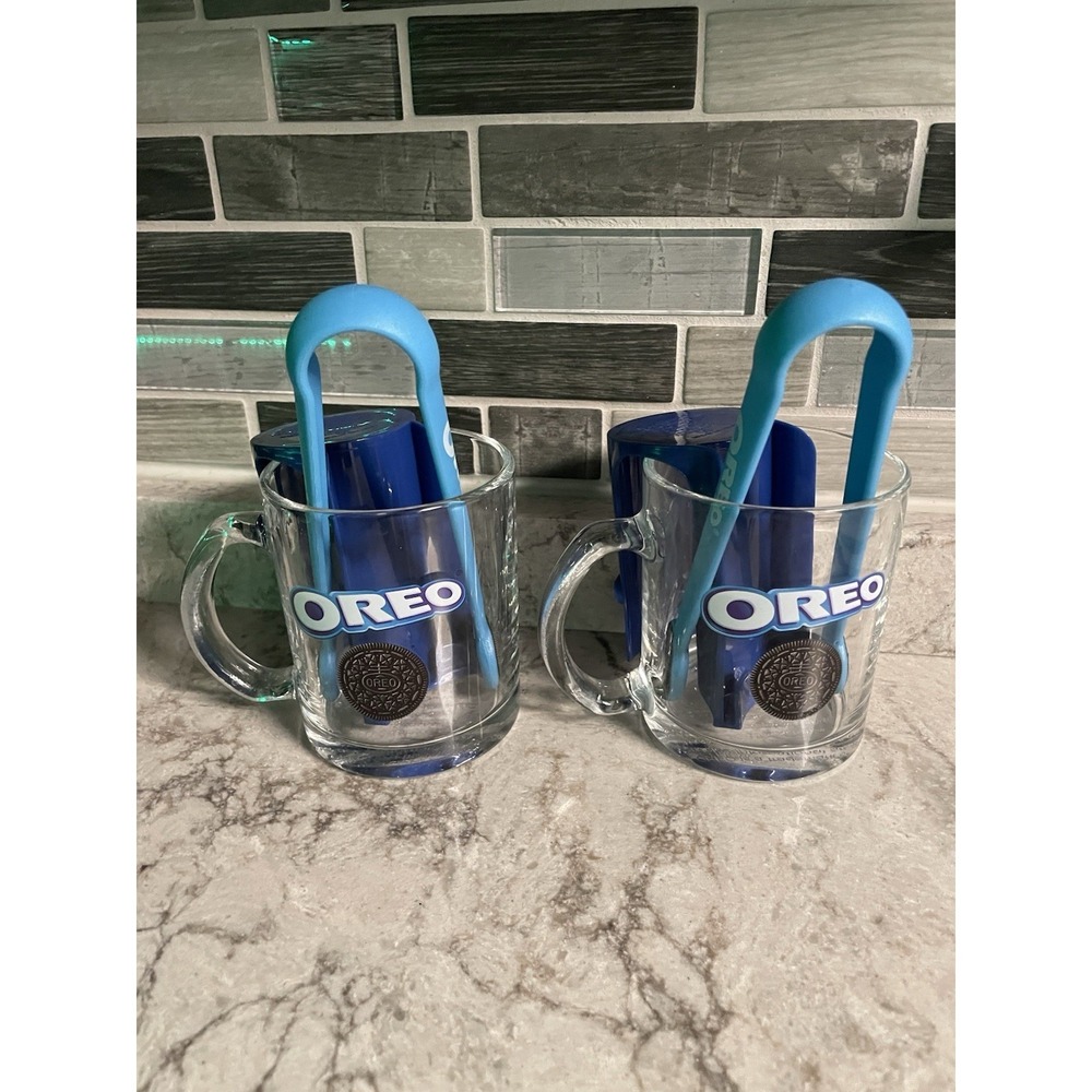 2 Oreo Ultimate Dunk Glass Mug Set Removable Cookie Holder & Tongs Great Gift
